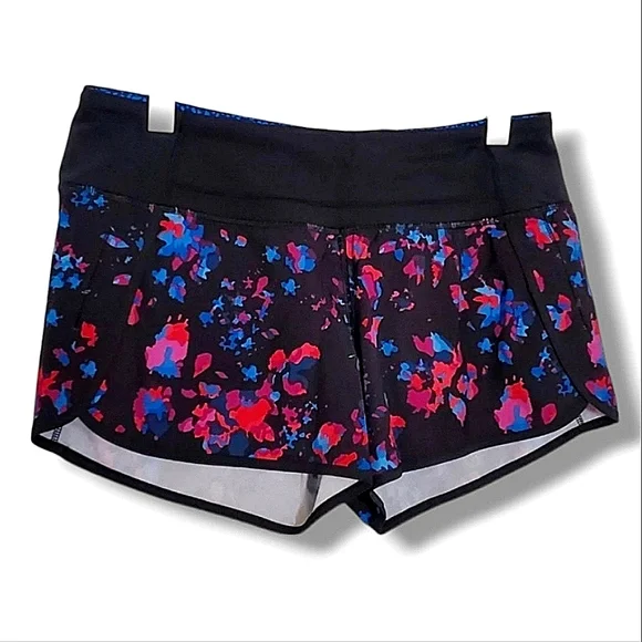 Lululemon Run Times 4 Activewear Colorful Running Shorts Dandy Digie Black 8